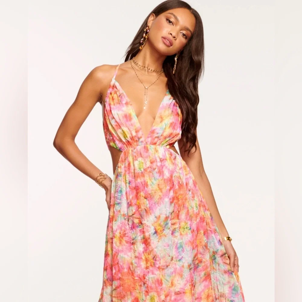 Ramy Brook Wilson Cutout Maxi Dress in Guava Sunburst Size 4 - Picture 7 of 9